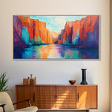Canyon painting, southwest wall art, mountain painting, bold colors, moody art, rustic wall art, extra wide art, canvas print, scenic landscape