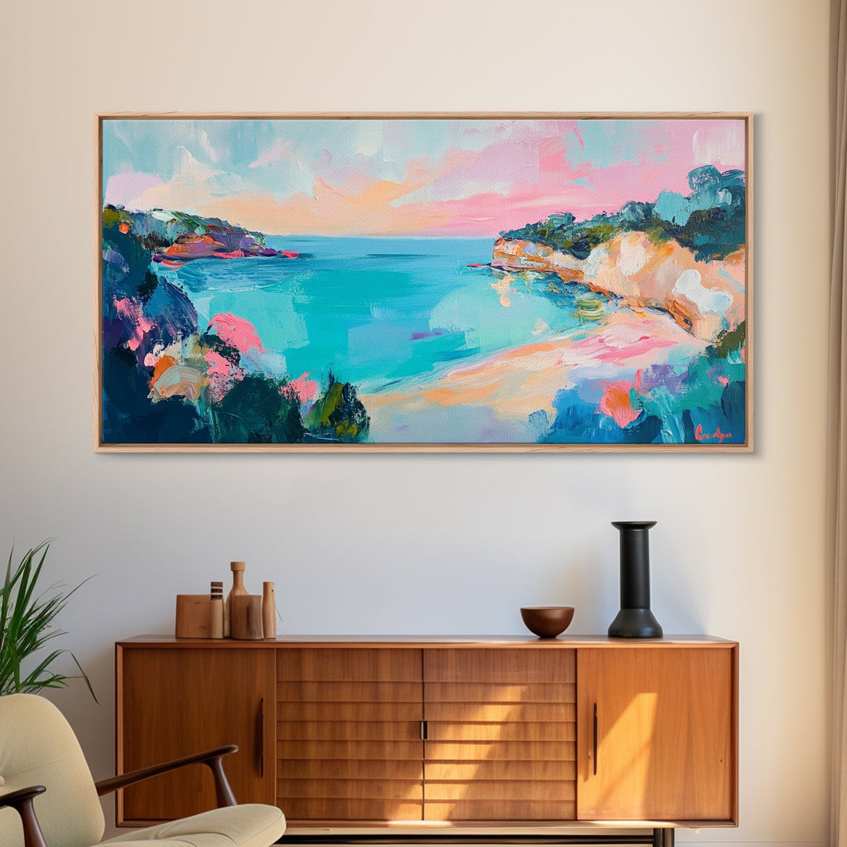Pastel Ocean, Colorful Coastal Painting, Seascape Art, Nautical Decor, Coastal Cowgirl Wall Art, Canvas Print, Extra Wide Art