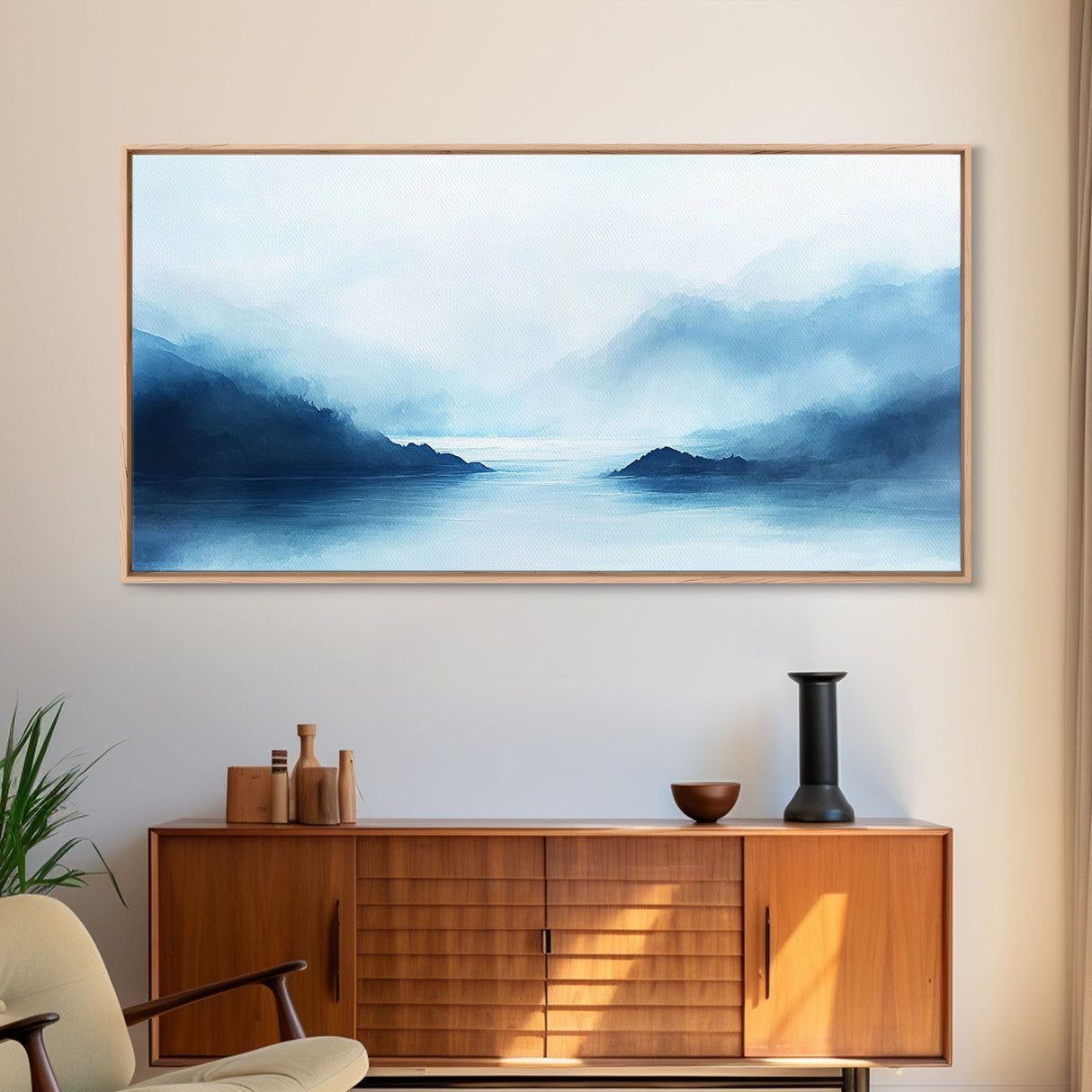 Misty Mountains, Moody Landscape, Lake Tahoe Art, Wabi Sabi Art, Extra Wide Wall Art, Coastal Wall Art, Canvas Print, Bedroom Art