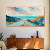 Open Road, Ocean View Highway, Coastal Landscape, Nautical Painting, Lake Tahoe Art, Panoramic Art, Canvas Print, Horizontal Art