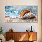 Seashell Art, Coastal Landscape, Nautical Wall Art, Rustic Wall Art, Extra Wide Art, Horizontal Wall Art, Framed Canvas Print, Beach House Decor