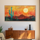 Southwest Wall Art, Joshua Tree Art, Desert Landscape Painting, Boho Art, Pink Orange Wall Art, Extra Wide Art, Canvas Print