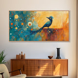 Whimsical Bird Art, Peacock Wall Art, Surreal Painting, Colorful Wall Art, Boho Art, Fantasy Art, Extra Wide Art, Framed Canvas Print
