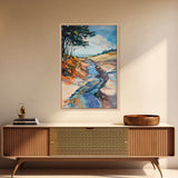 Minimalist landscape, wabi sabi wall art, rustic decor, above bed wall art, framed canvas print, neutral art, extra wide painting