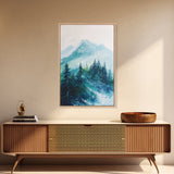 Mountain Painting, Forest Landscape Art, Nature Scene, Blue and Green Wall Art, Tranquil Scenery, Rustic Decor, Canvas Print