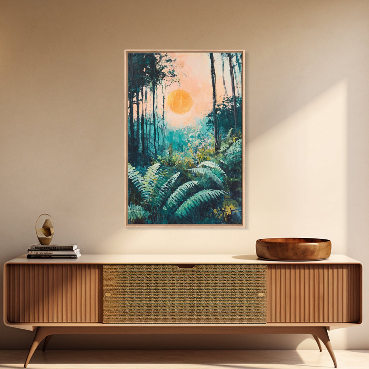 Forest Sunrise Painting, Nature Landscape, Golden Light Art, Pine Tree Art, Warm Moody Decor, Rustic Wall Art, Canvas Print