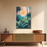 Forest Sunrise Painting, Nature Landscape, Golden Light Art, Pine Tree Art, Warm Moody Decor, Rustic Wall Art, Canvas Print