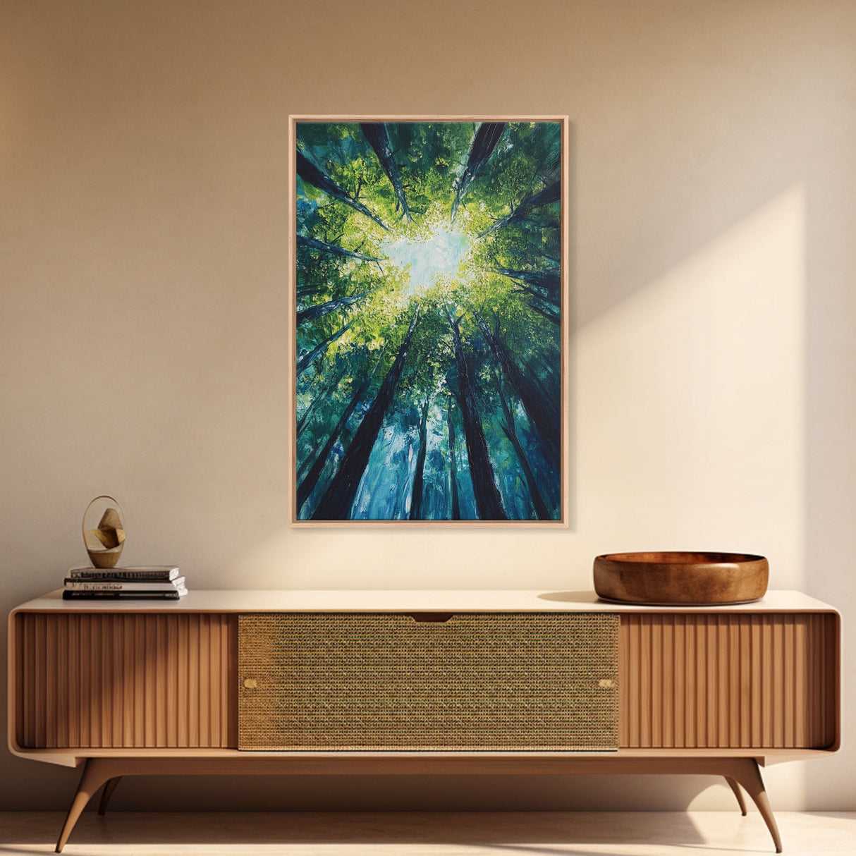 Looking Up, birch tree painting, nature wall art, green wall art, botanical prints, rustic wall art, framed canvas print, zen art
