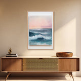 Ocean Sunset Waves, coastal decor, nautical painting, pink orange wall art, coastal landscape art, Canvas Print