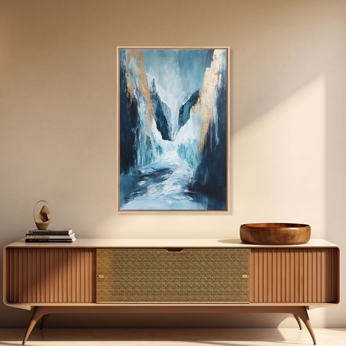 Abstract Glacier, wabi sabi art, zen wall art, blue and green wall art, minimalist art, Framed Canvas Print