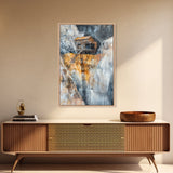 Rustic Cabin on Cliff, barn landscape painting, rustic art, farmhouse art, wabi sabi art, vintage horse art, Framed Canvas Print