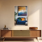 Abstract Color Drip, moody art, pink orange wall art, geometric wall art, bold living room art, Framed Canvas Print
