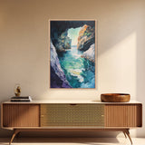 Hidden Sea Cave, nautical wall art, coastal decor, rustic wall art, moody art, Canvas Print, extra wide panoramic art