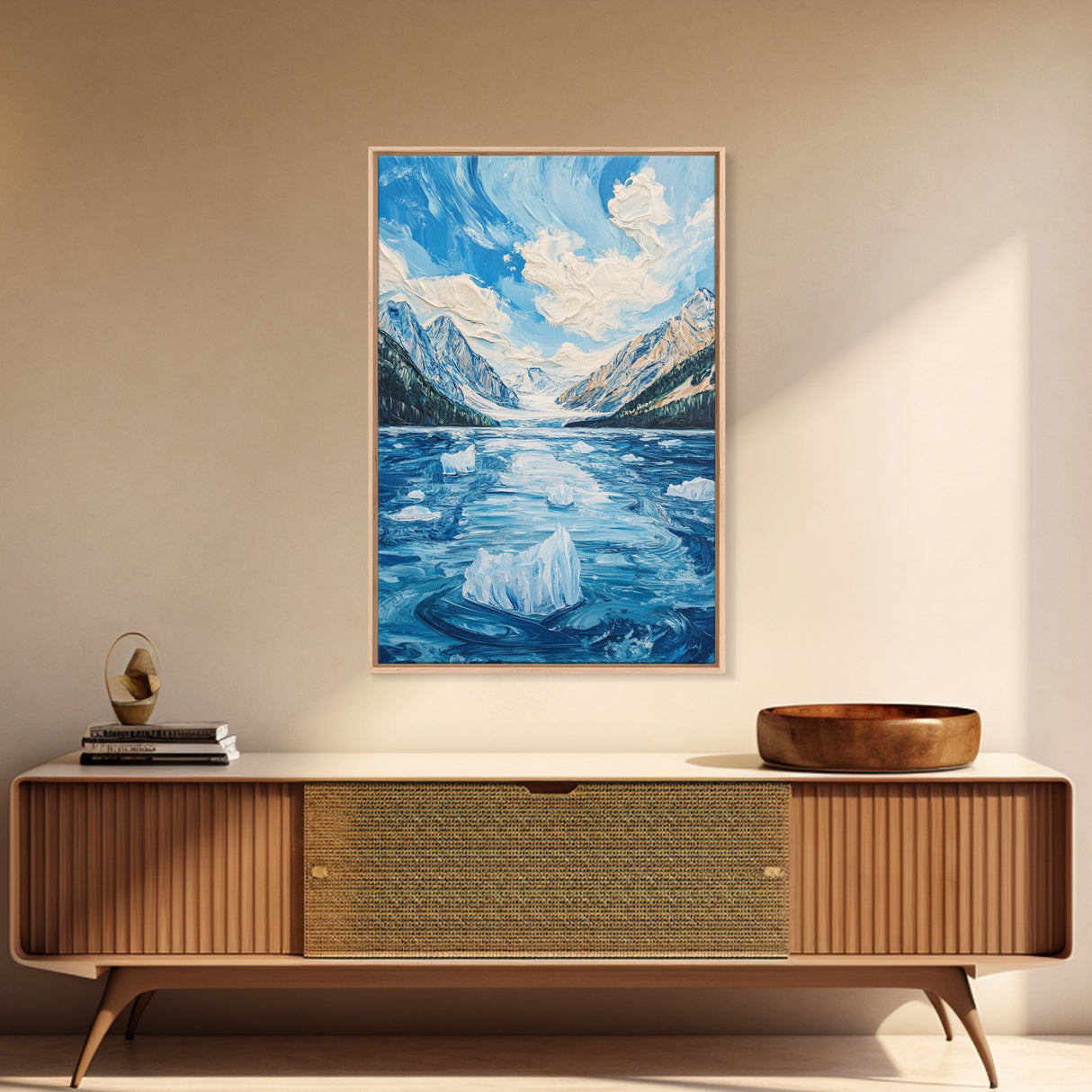 Glacial Lake View, lake Tahoe art, blue and green wall art, panoramic painting, framed canvas print, nature art, above couch art