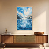 Glacial Lake View, lake Tahoe art, blue and green wall art, panoramic painting, framed canvas print, nature art, above couch art