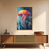 Vibrant Jellyfish Art, Coastal Wall Art, Ocean Life Painting, Whimsical Art, Teal Wall Art, Nautical Decor, Framed Canvas Print