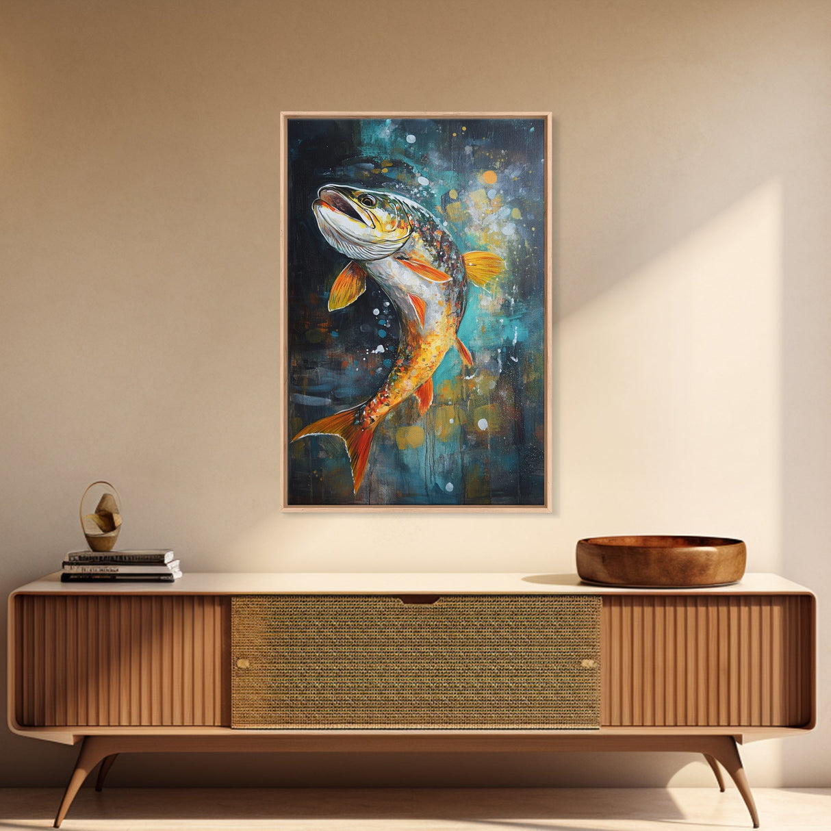 Vibrant Trout Art, Fly Fishing Art, Lake Tahoe Art, Rustic Wall Art, Nature Inspired Decor, Fisherman Gift, Canvas Print