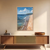 Sandy Beach Shoreline, Coastal Landscape Art, Nautical Decor, Ocean Painting, Seascape Wall Art, Beach House Art, Canvas Print
