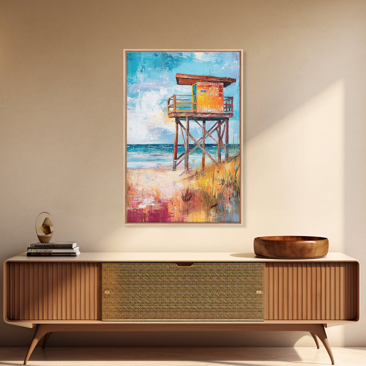 Lifeguard, Beach, Surf, Framed Canvas Print, coastal painting, beach house art, coastal cowgirl wall art, surf wall art, nautical painting