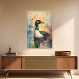 Loon Painting, bird art, blue and green wall art, moody art, gift idea for him, rustic decor, Framed Canvas Print, above couch art