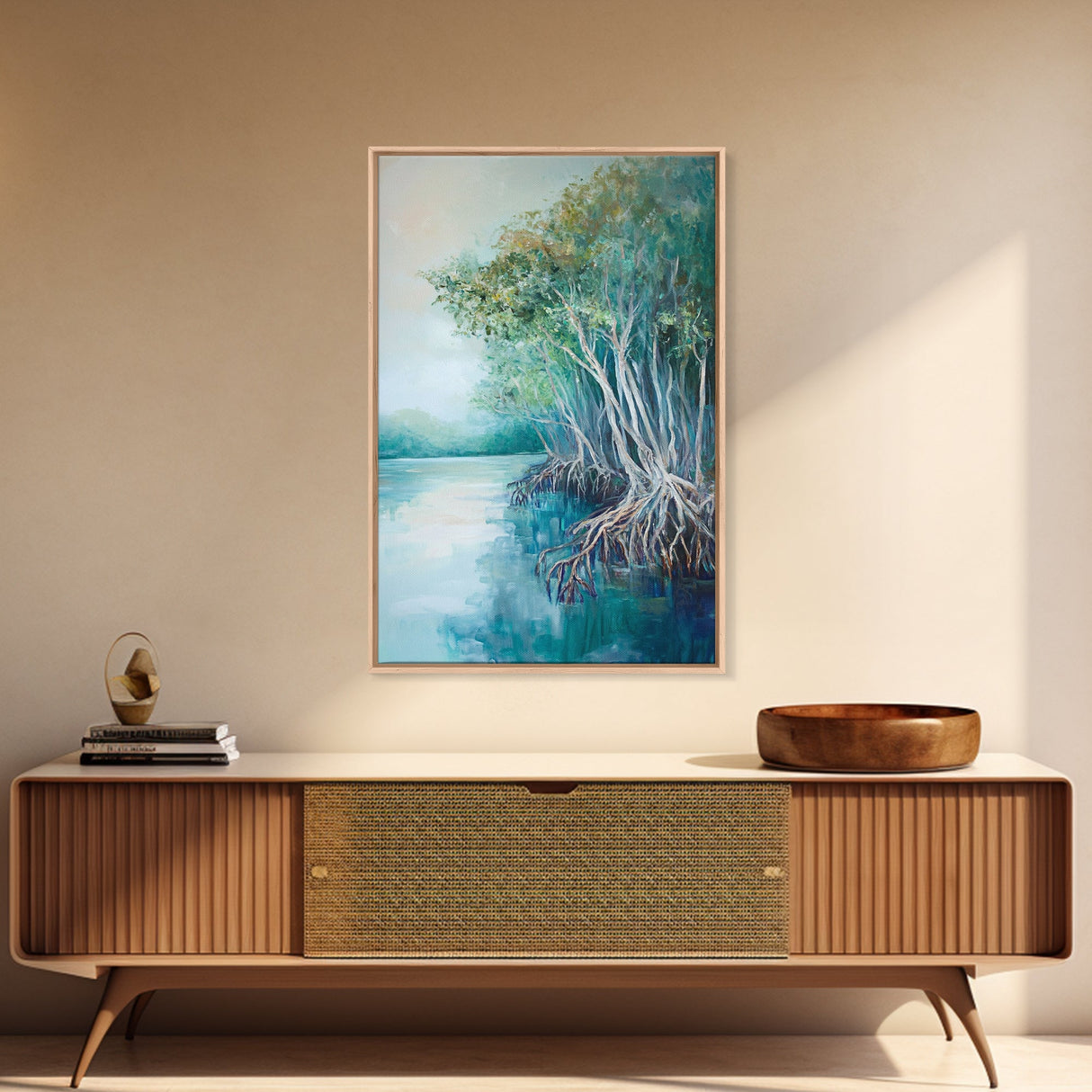 Mangrove Trees, coastal landscape art, tropical art, teal wall art, beach house decor, nautical wall art, Canvas Print, extra wide art