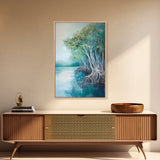 Mangrove Trees, coastal landscape art, tropical art, teal wall art, beach house decor, nautical wall art, Canvas Print, extra wide art