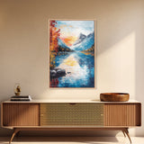 mountain painting, fall art, lake Tahoe art, coastal decor, smoky mountain art, above bed wall art, Framed Canvas Print, landscape painting