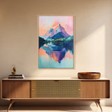 landscape painting, pink orange wall art, sunrise painting, modern art, extra wide art, panoramic art, Framed Canvas Print, moody art