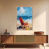 Beach Chair, Coastal Decor, Nautical Painting, Seascape Art, Ocean Wall Art, Coastal Landscape Art, Canvas Print, Gift Idea