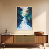 Waterfall Painting, Moody Art, Coastal Landscape Art, Framed Canvas Print, Above Sofa Art, Living Room Art, Vertical Wall Art