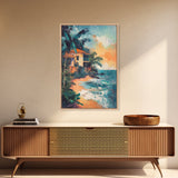 Coastal House, Tropical Art, Nautical Wall Art, Seascape Painting, Canvas Print, Palm Tree Art, Rustic Decor, Coastal Cowgirl Wall Art