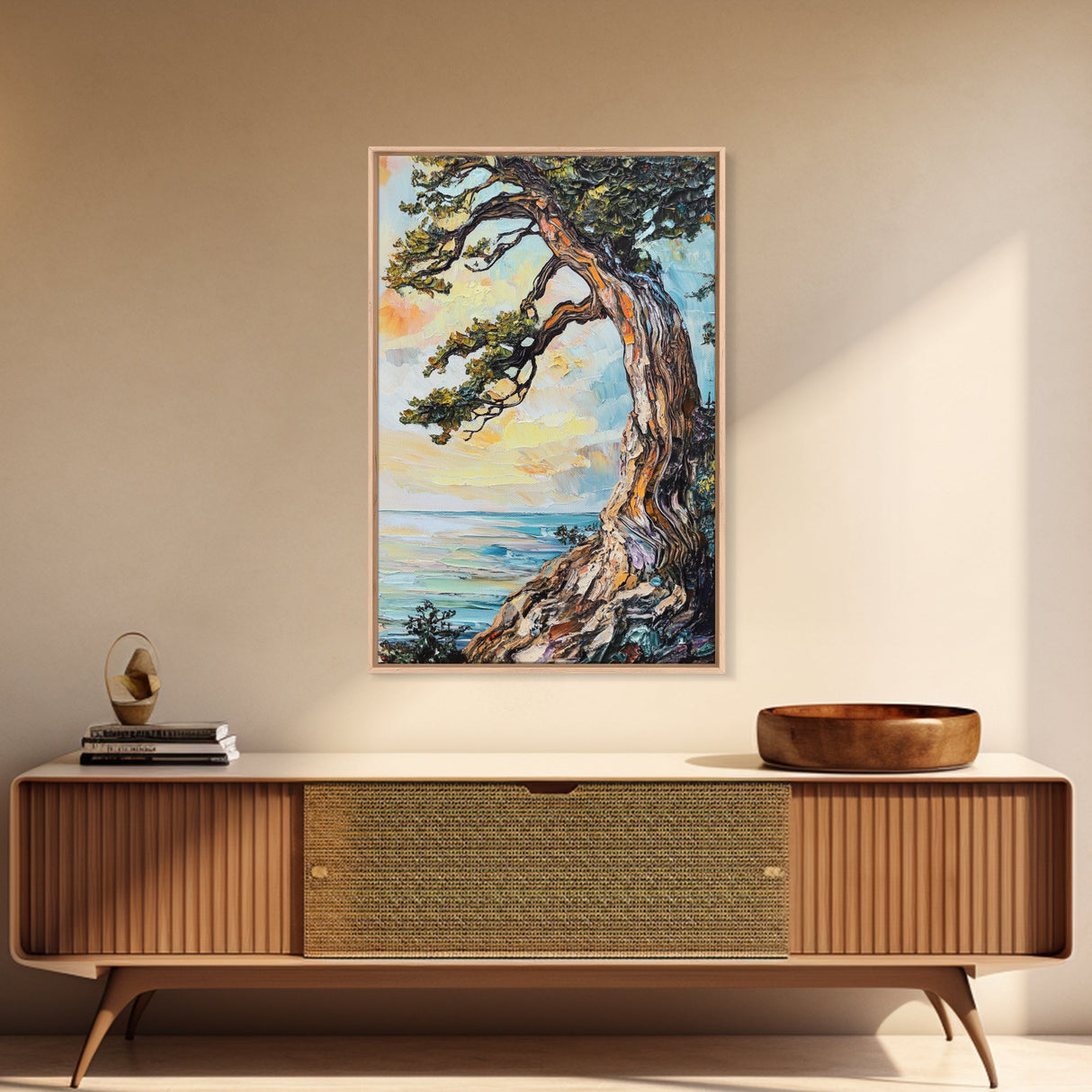 Joshua Tree Art, Coastal Landscape Art, Framed Canvas Print, Oak Tree Art, Rustic Art, Living Room Art, Boho Art, Moody Art