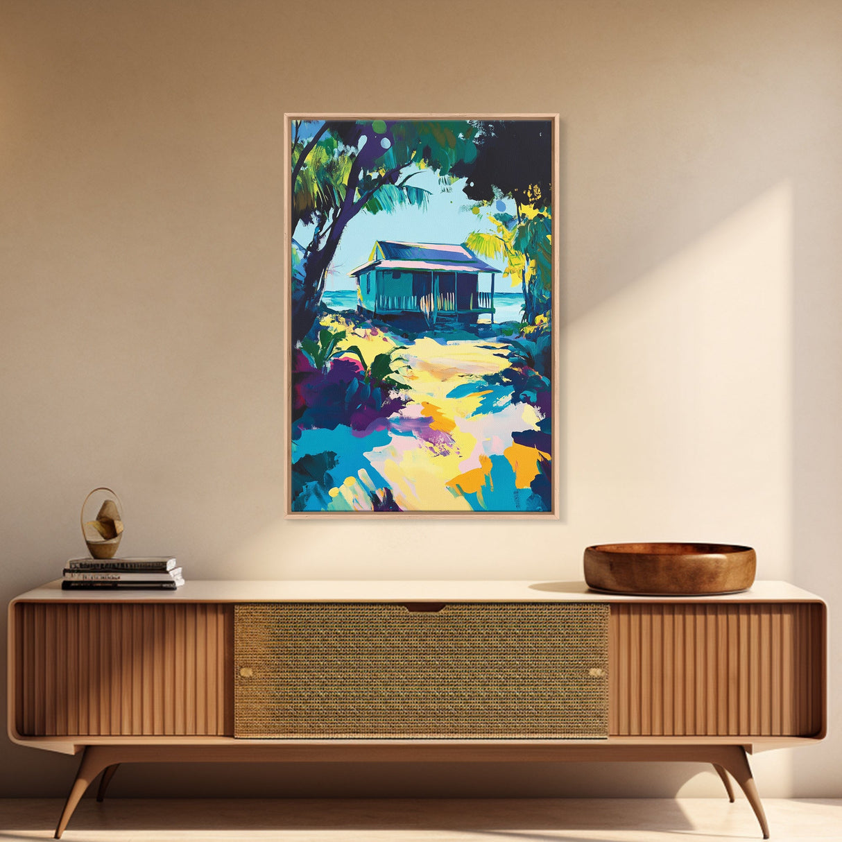 Tropical House, Hawaii Art, Coastal Cowgirl Wall Art, Palm Tree Painting, Coastal Landscape Art, Canvas Print, Living Room Art