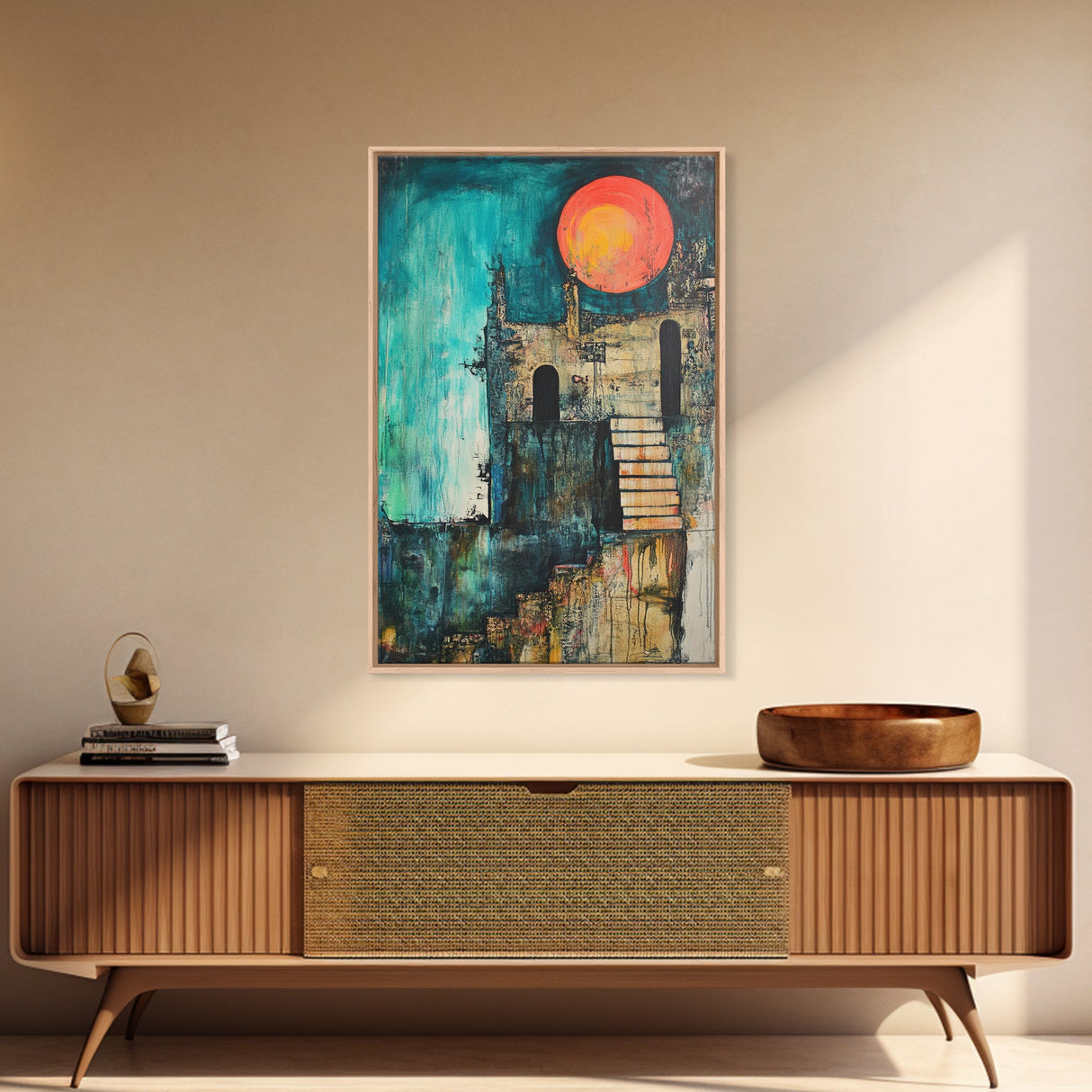 Abstract Castle, moody art, dark romance painting, gothic wall art, Canvas Print, Ozymandias art, blue and green wall art, vintage art