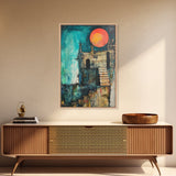 Abstract Castle, moody art, dark romance painting, gothic wall art, Canvas Print, Ozymandias art, blue and green wall art, vintage art