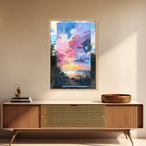 Sunset Beach, seascape painting, coastal wall art, nautical decor, panoramic painting, above bed wall art, framed canvas print