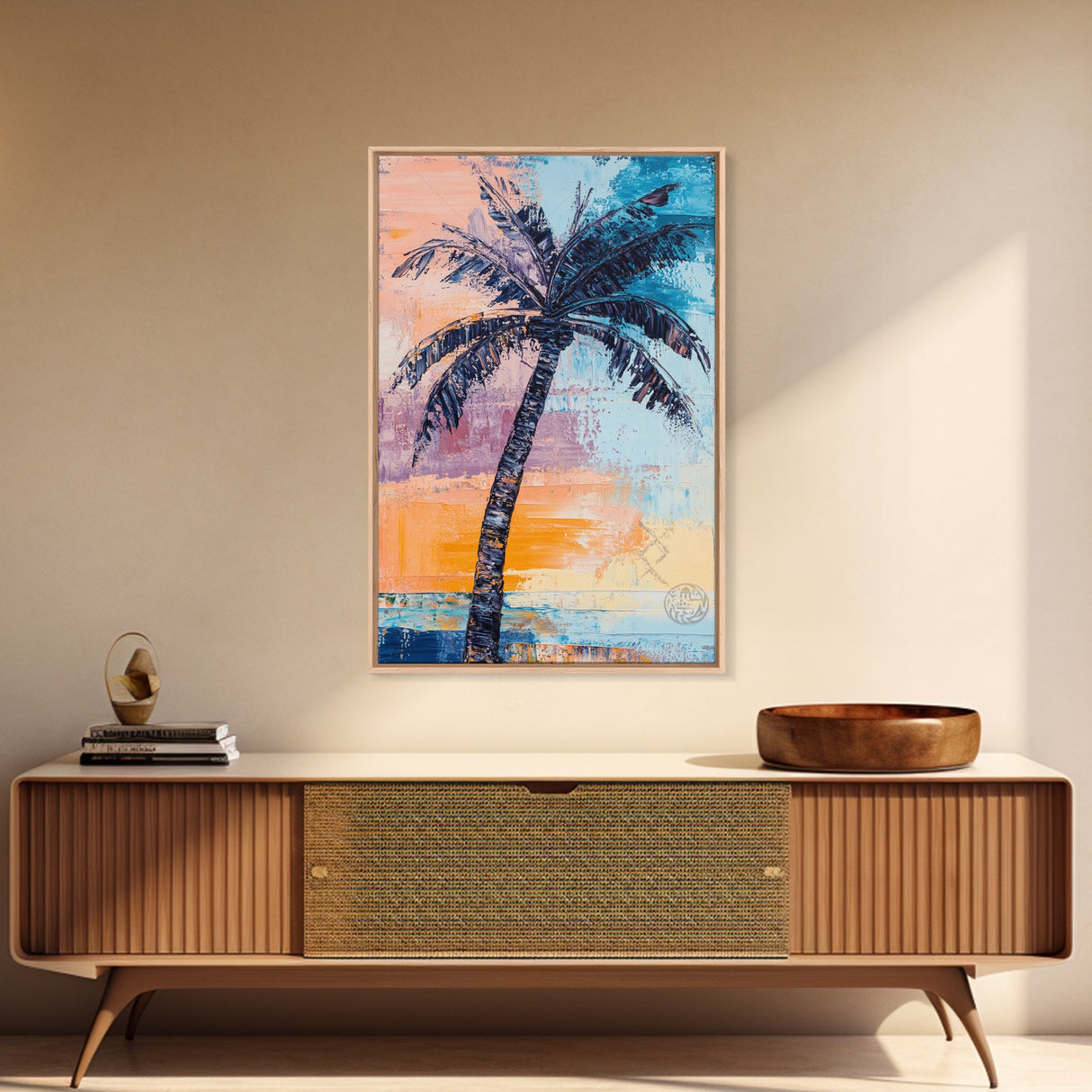 Palm Tree, tropical painting, coastal decor, surf wall art, Hawaii art, beach house decor, ocean painting, framed canvas print