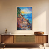 Coastal Path, landscape painting, nautical wall art, above sofa art, rustic decor, ocean view art, textured painting, canvas print