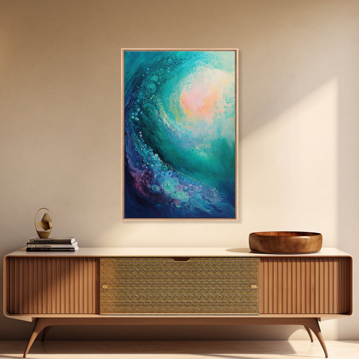 Ocean Wave, surf wall art, nautical decor, abstract seascape, beach house painting, blue and green wall art, framed canvas print