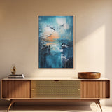 Seagull Art, coastal wall art, nautical painting, ocean birds, teal wall art, moody art, framed canvas print, gift idea, coastal decor