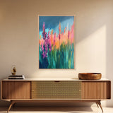 Wildflower Painting, poppy wall art, pink orange wall art, floral landscape, botanical prints, framed canvas print, rustic wall art