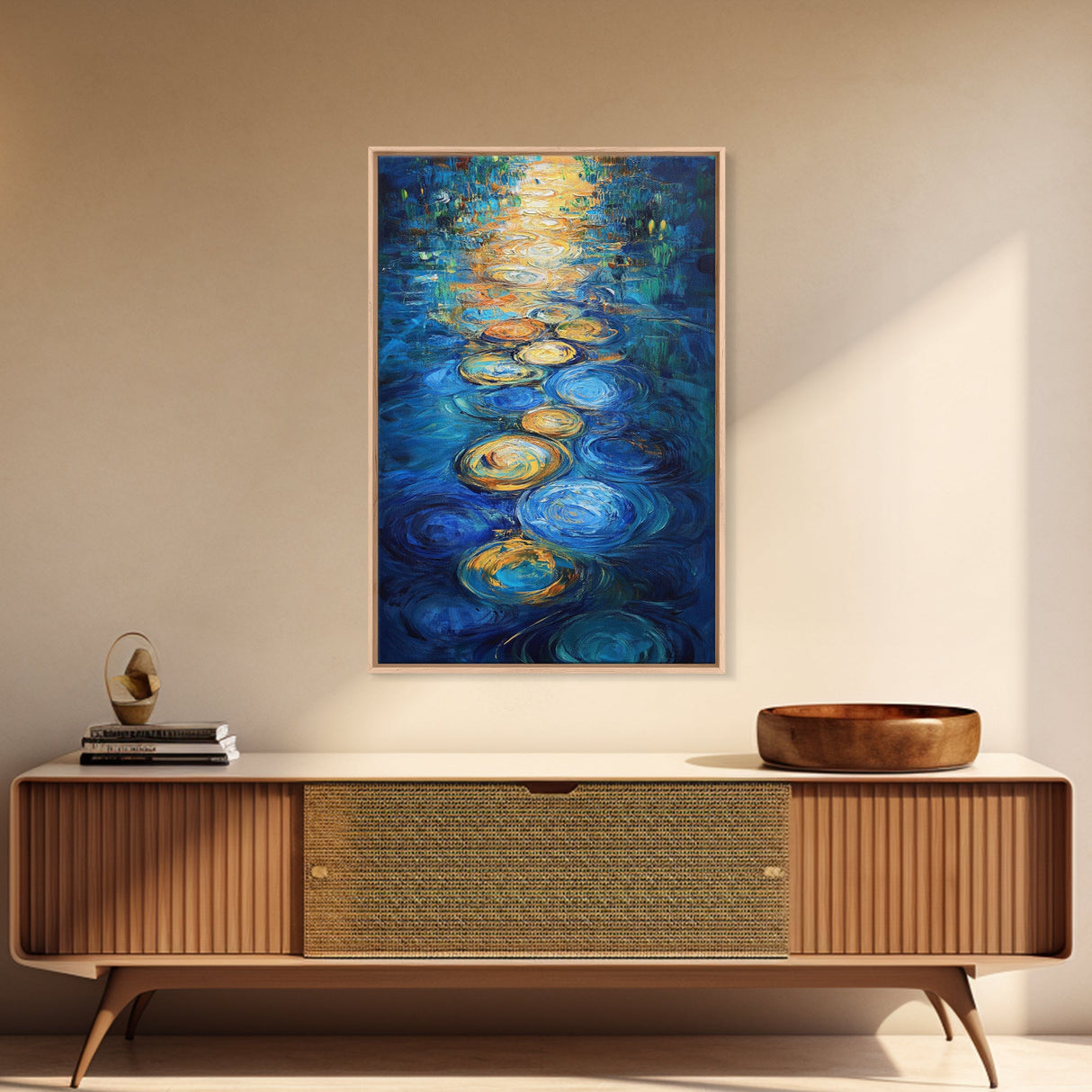 Golden Reflections, Water Art, Moody Painting, Canvas Print, Nautical Wall Art, Coastal Decor, Rustic Art, Living Room Art