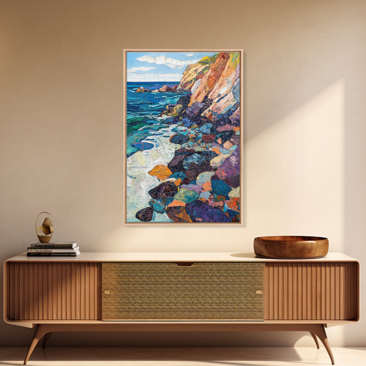 Colorful Cliffs, Ocean Painting, Canvas Print, Coastal Landscape Art, Nautical Decor, Rustic Art, Southwest Wall Art, Gift Idea