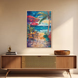 Beach Café, Coastal Landscape Art, Nautical Wall Art, Ocean Art, Seascape Painting, Coastal Decor, Canvas Print, Above Sofa Art