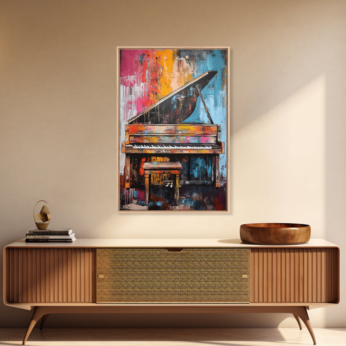 Abstract Piano Art, Music Wall Decor, Colorful Instrument Painting, Moody Art, Living Room Wall Art, Canvas Print, Gift Idea