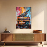 Abstract Piano Art, Music Wall Decor, Colorful Instrument Painting, Moody Art, Living Room Wall Art, Canvas Print, Gift Idea