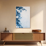 Blue Floral Framed Canvas Print Modern Botanical Wall Art, Minimalist Flower Painting, Elegant Bedroom Decor, Contemporary Art Gift