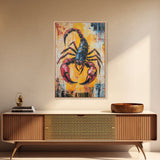 Bold Scorpion Framed Canvas Print Fierce Animal Wall Art, Yellow and Red Painting, Statement Office Decor, Wildlife Art Lovers Gift