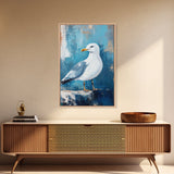 Seagull Portrait Framed Canvas Print Coastal Bird Painting, Nautical Wall Art, Beach House Decor, Ocean Wildlife Artwork, Summer Gift
