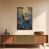 Golden Stag, Mystical Forest, Fantasy Animal Art, Sacred Geometry Wall Art, Rustic Wall Art, Living Room Art, Canvas Print, Gift Idea